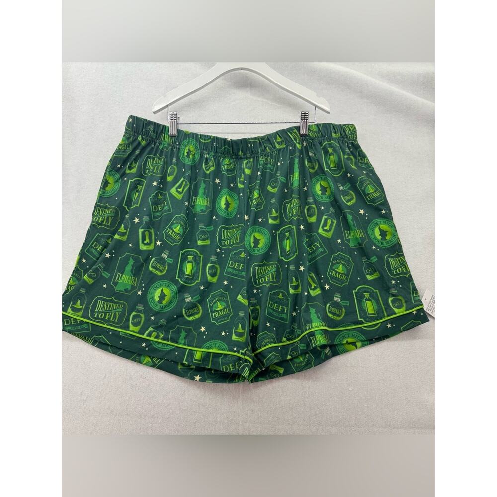 NWT Women’s Wicked 2 piece Pajama Set Button Up Shirt and Shorts Green size XXL - Picture 9 of 12